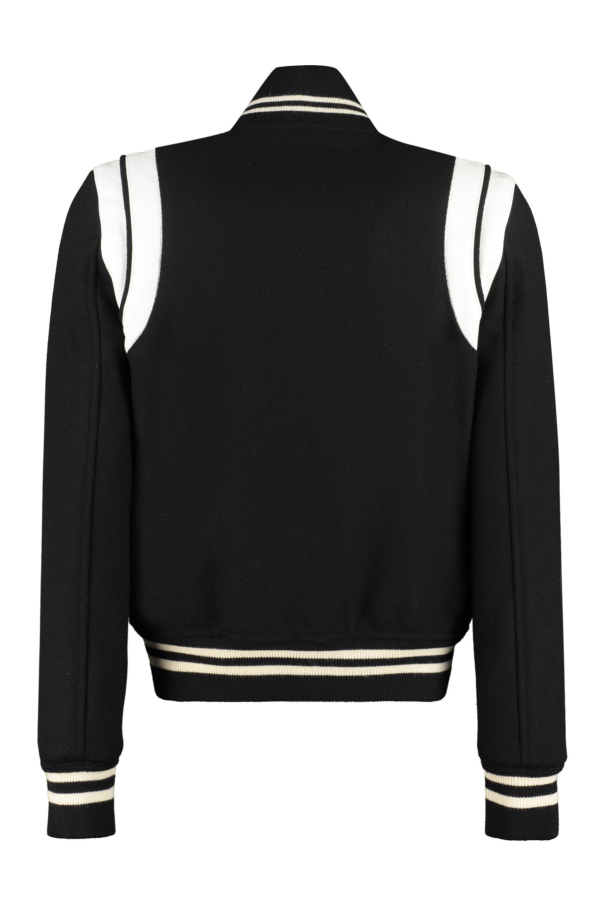 SAINT LAURENT Wool-Blend Bomber Jacket with Leather Accents