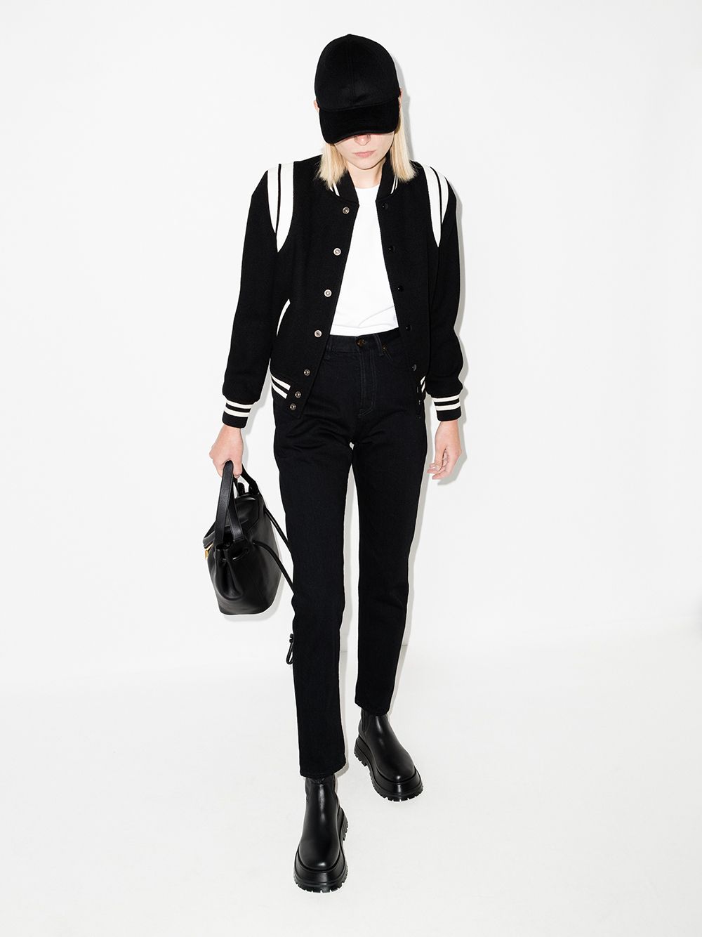 SAINT LAURENT Women's Two-Tone Wool Varsity Jacket