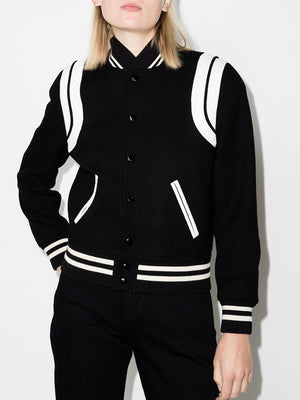 SAINT LAURENT Women's Two-Tone Wool Varsity Jacket