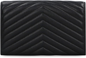 SAINT LAURENT Mini Black Leather Wallet with Gold Chain