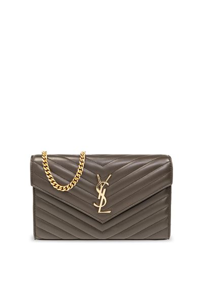 SAINT LAURENT Black Leather Clutch with Chain - SS24