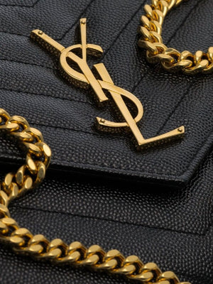 SAINT LAURENT Ochre Monogram Chain Wallet in Quilted Leather with Gold-Tone Accents