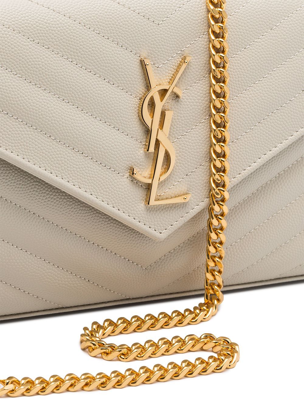 SAINT LAURENT Ochre Monogram Chain Wallet in Quilted Leather with Gold-Tone Accents