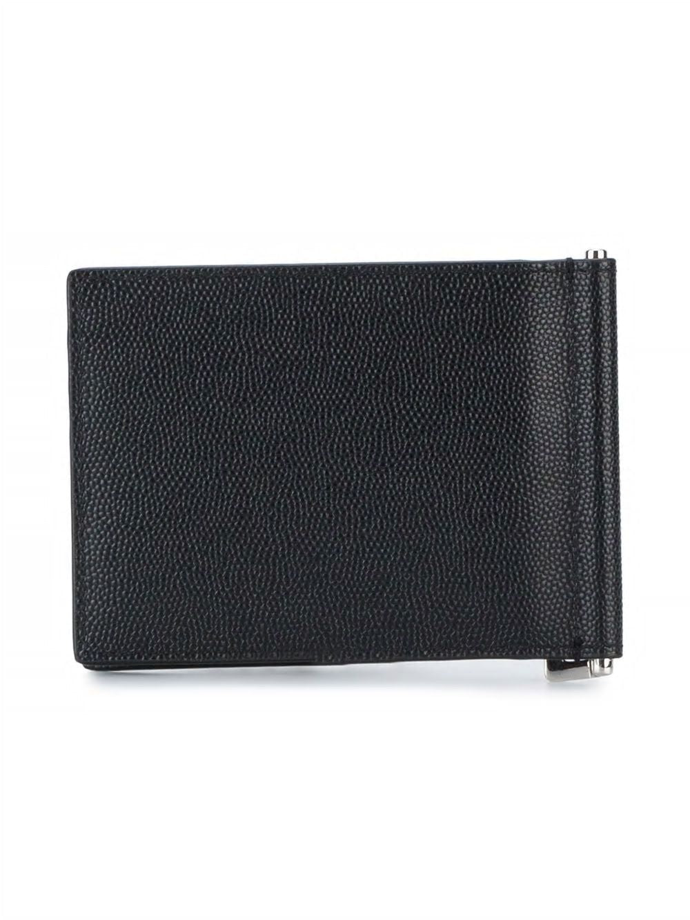 SAINT LAURENT Elegant Textured Calfskin Mini Wallet with Money Clip, 4.5"x3.3"x0.4"