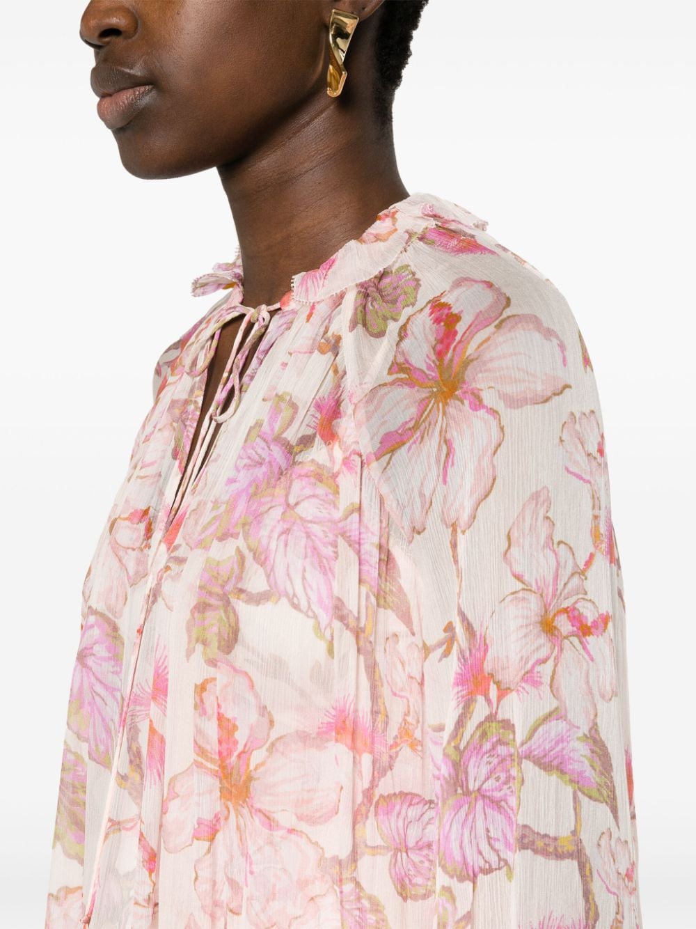 ZIMMERMANN Floral Bow Blouse with Keyhole and Coordinating Camisole - Pink