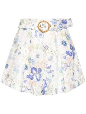 ZIMMERMANN Blue Floral Print Linen Shorts for Women