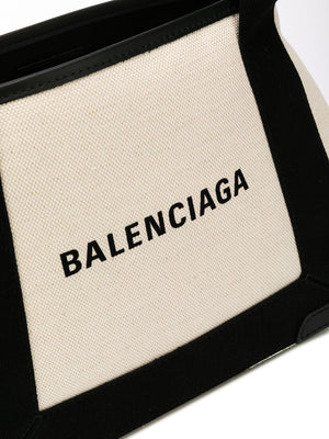 BALENCIAGA Mini Canvas Tote Handbag with Leather Accents