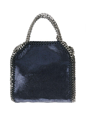 STELLA MCCARTNEY Navy Blue Mini Vegan Tote with Silver Chain Details - 7.3x5.9x2in