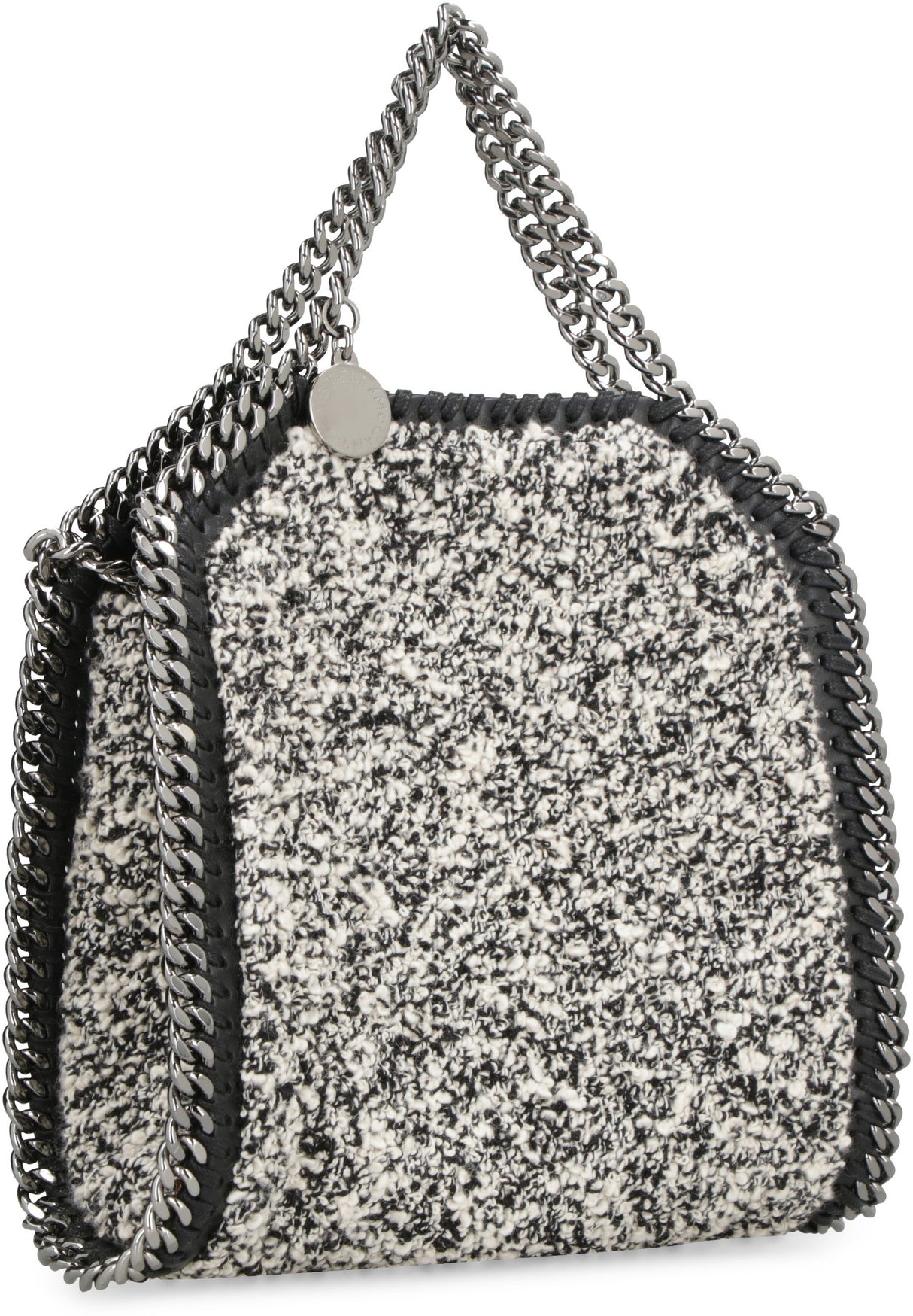 STELLA MCCARTNEY Mini Falabella Tweed Tote with Silver Chain Trim - Black