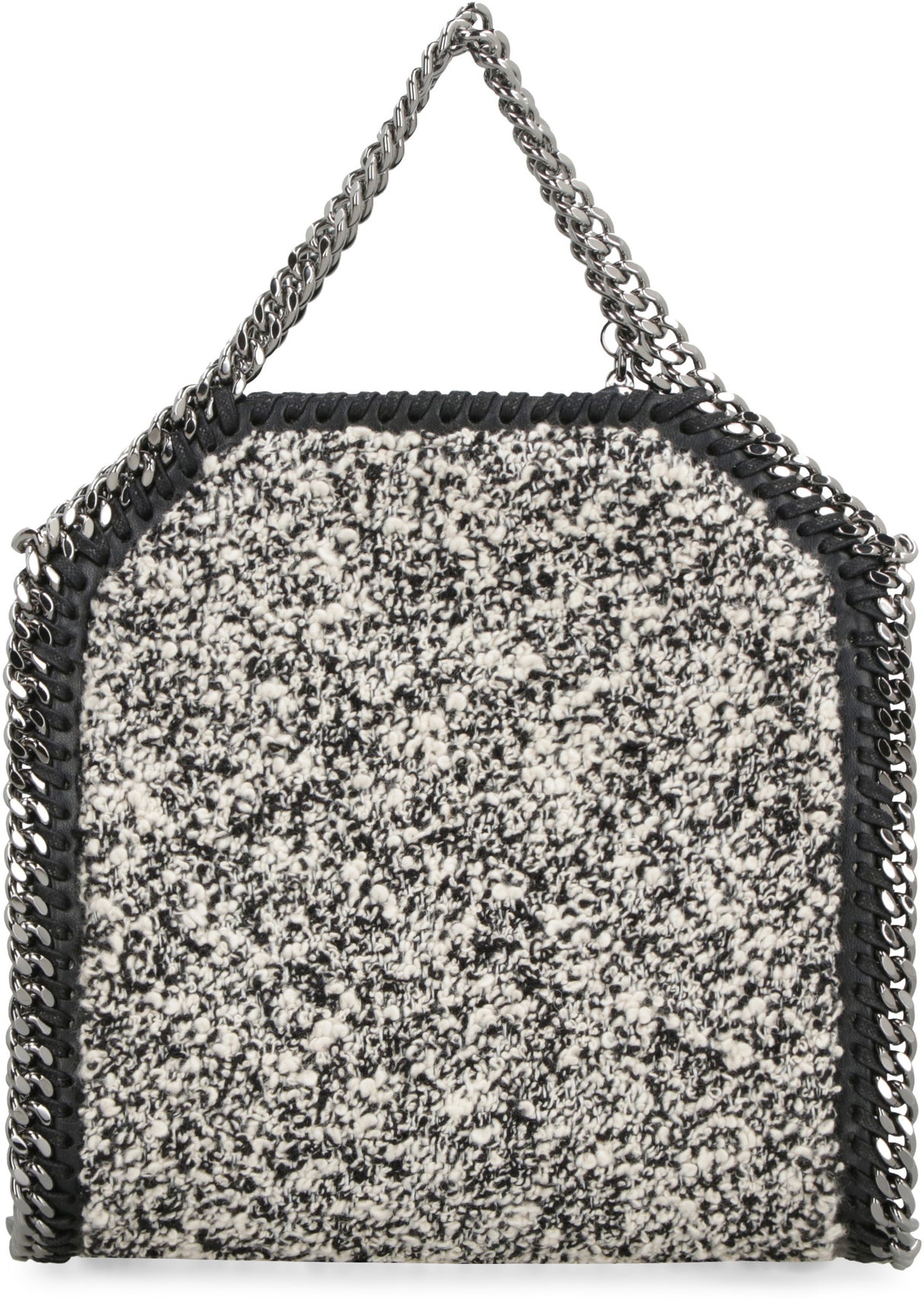 STELLA MCCARTNEY Mini Falabella Tweed Tote with Silver Chain Trim - Black