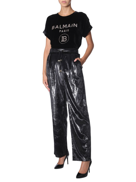 BALMAIN Elegant Velvet Lurex Wide Pants for Women