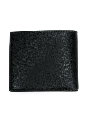 SAINT LAURENT Black Leather Bi-fold Wallet with Logo for Men