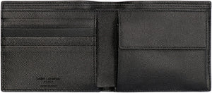 SAINT LAURENT Black Leather Bi-fold Wallet with Logo for Men