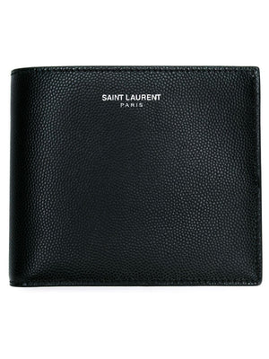 SAINT LAURENT Black Leather Bi-fold Wallet with Logo for Men