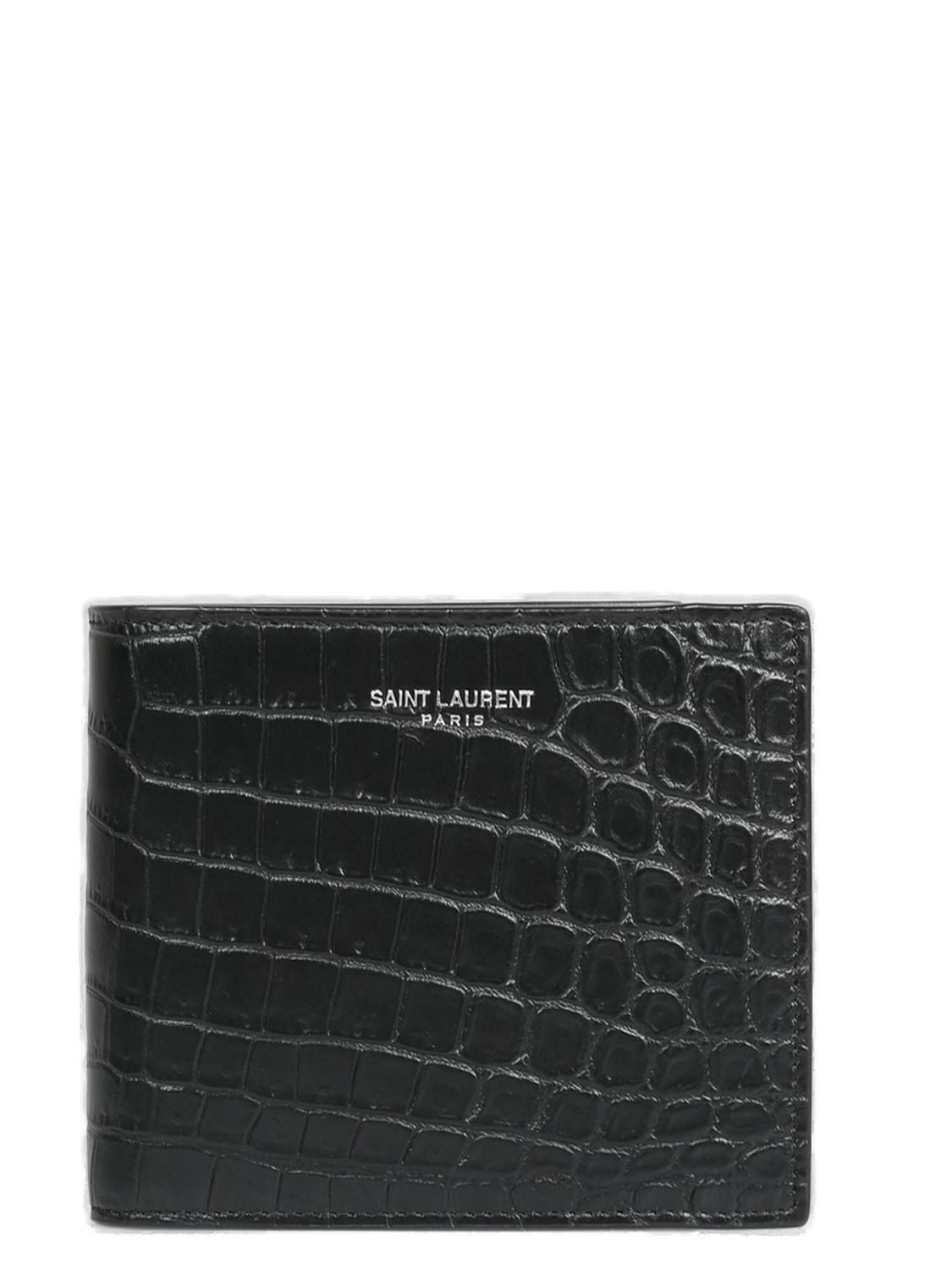 SAINT LAURENT Men's Black Leather East/West Wallet for iPhone 7 with Multiple Interior Pockets