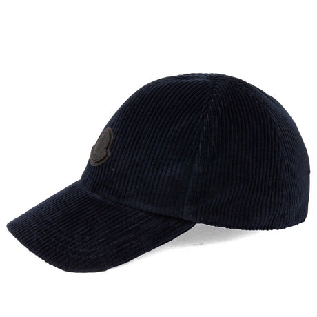 MONCLER Classic Navy Blue Corduroy Cap with Embroidered Logo