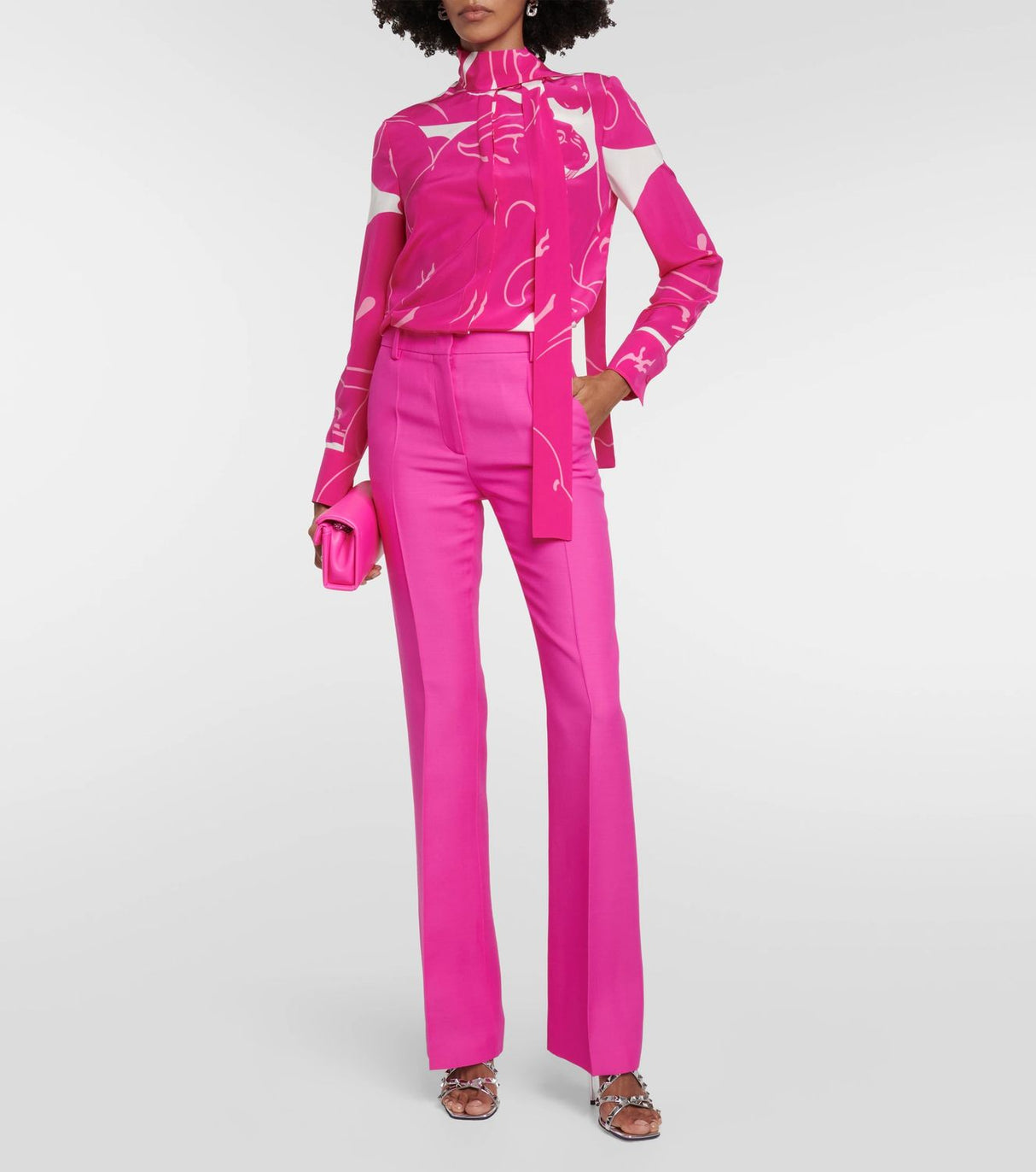 VALENTINO Fuchsia and White Long Sleeve Blouse for Women, FW23 Collection
