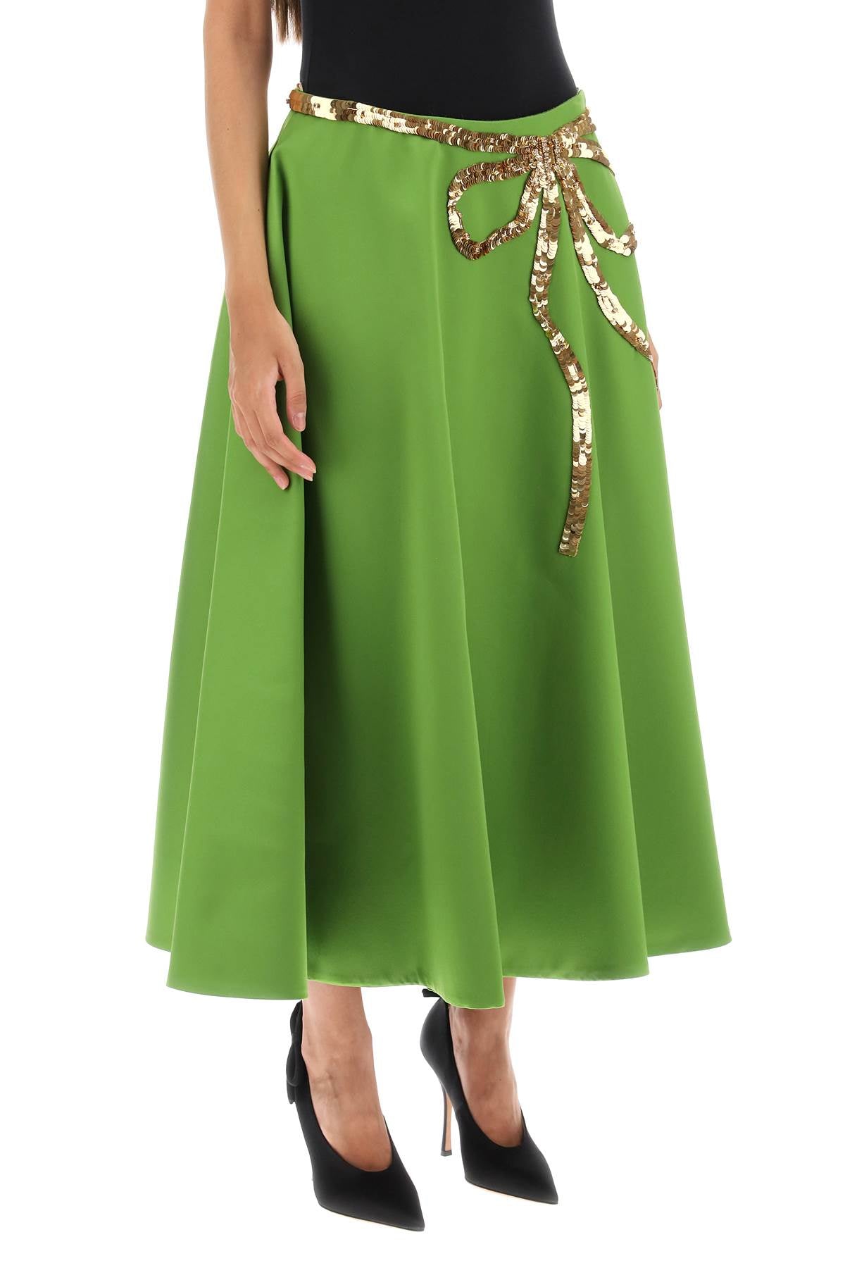 VALENTINO GARAVANI Green Sequin-Studded Bow A-Line Skirt for Women