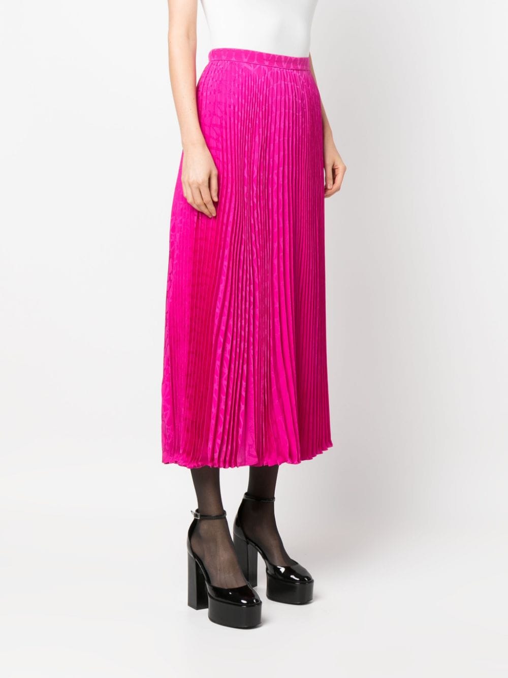 Chân váy silk pleated midi màu fuchsia cho phụ nữ