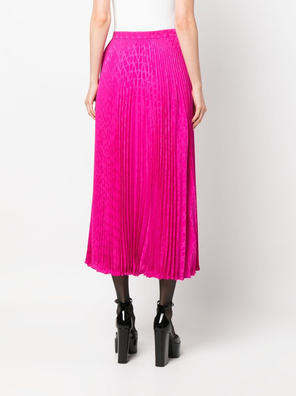 Chân váy silk pleated midi màu fuchsia cho phụ nữ