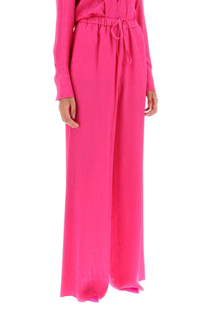 VALENTINO GARAVANI Fuchsia Silk Jacquard Palazzo Pants with Toile Iconographe Pattern for Women - FW23 Collection