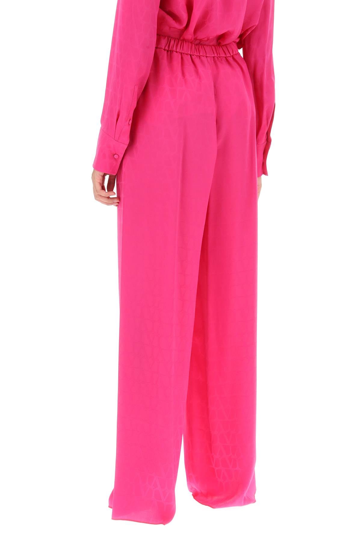 VALENTINO GARAVANI Fuchsia Silk Jacquard Palazzo Pants with Toile Iconographe Pattern for Women - FW23 Collection