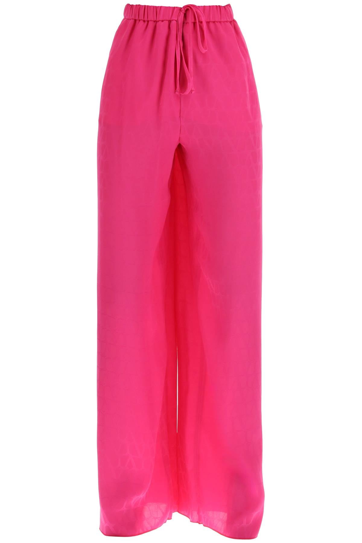 VALENTINO GARAVANI Fuchsia Silk Jacquard Palazzo Pants with Toile Iconographe Pattern for Women - FW23 Collection