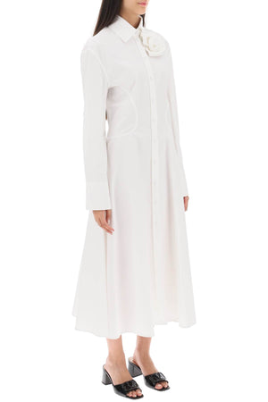 VALENTINO GARAVANI Elegant White Cotton Midi Dress with Rose Appliqué