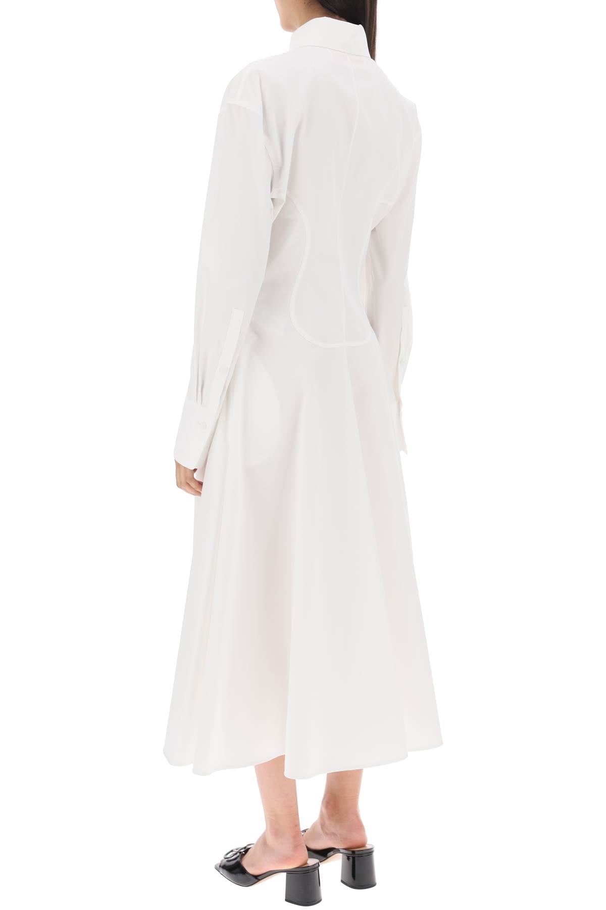 VALENTINO GARAVANI Elegant White Cotton Midi Dress with Rose Appliqué