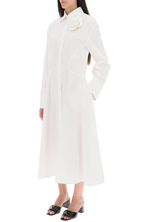 VALENTINO GARAVANI Elegant White Cotton Midi Dress with Rose Appliqué