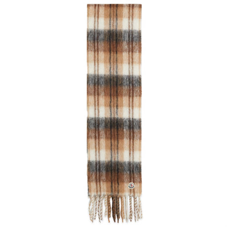 MONCLER Checked Fringed Scarf with Felt Logo - 210 x 28 cm