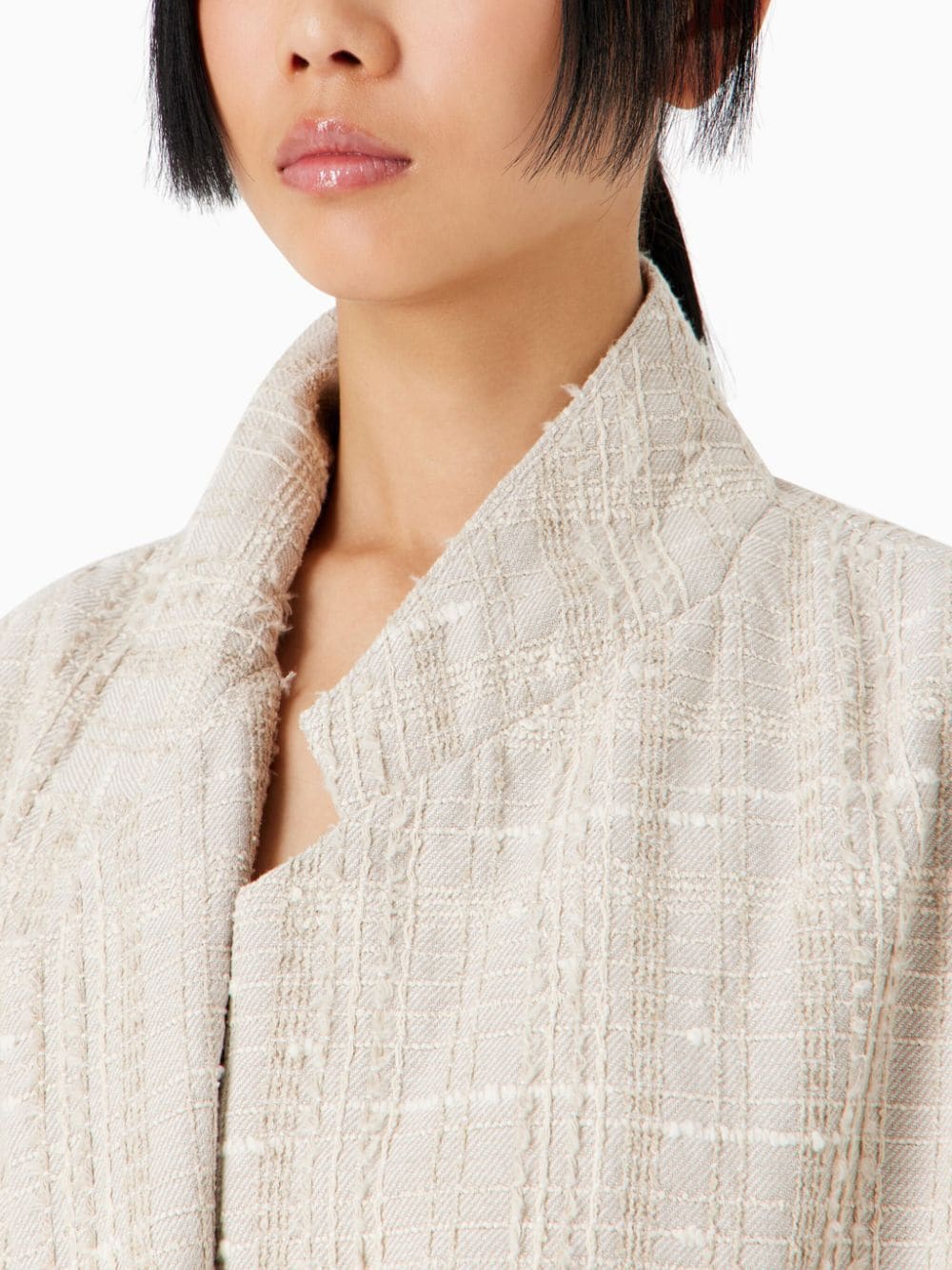 EMPORIO ARMANI Tan Single-breasted Blazer for Women in Cotton-linen Bouclé Material