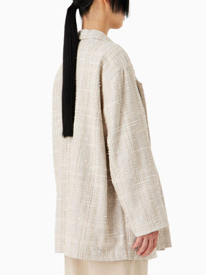 Áo khoác Blazer màu be dáng đơn cho nữ từ vải Cotton-linen Bouclé
