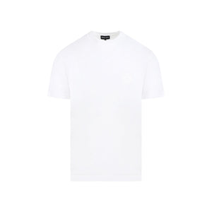 GIORGIO ARMANI Men's White Cotton Crew-Neck T-Shirt with Ribbed Neckline and Embossed Logo