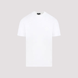 GIORGIO ARMANI Men's White Cotton Crew-Neck T-Shirt with Ribbed Neckline and Embossed Logo