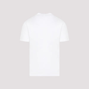 GIORGIO ARMANI Men's White Cotton Crew-Neck T-Shirt with Ribbed Neckline and Embossed Logo