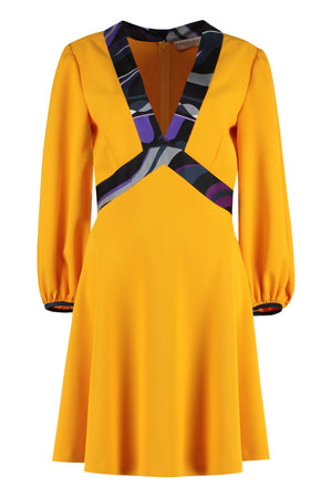 EMILIO PUCCI Flame Insert Mini Dress with Balloon Sleeves and Silk Laces - Yellow