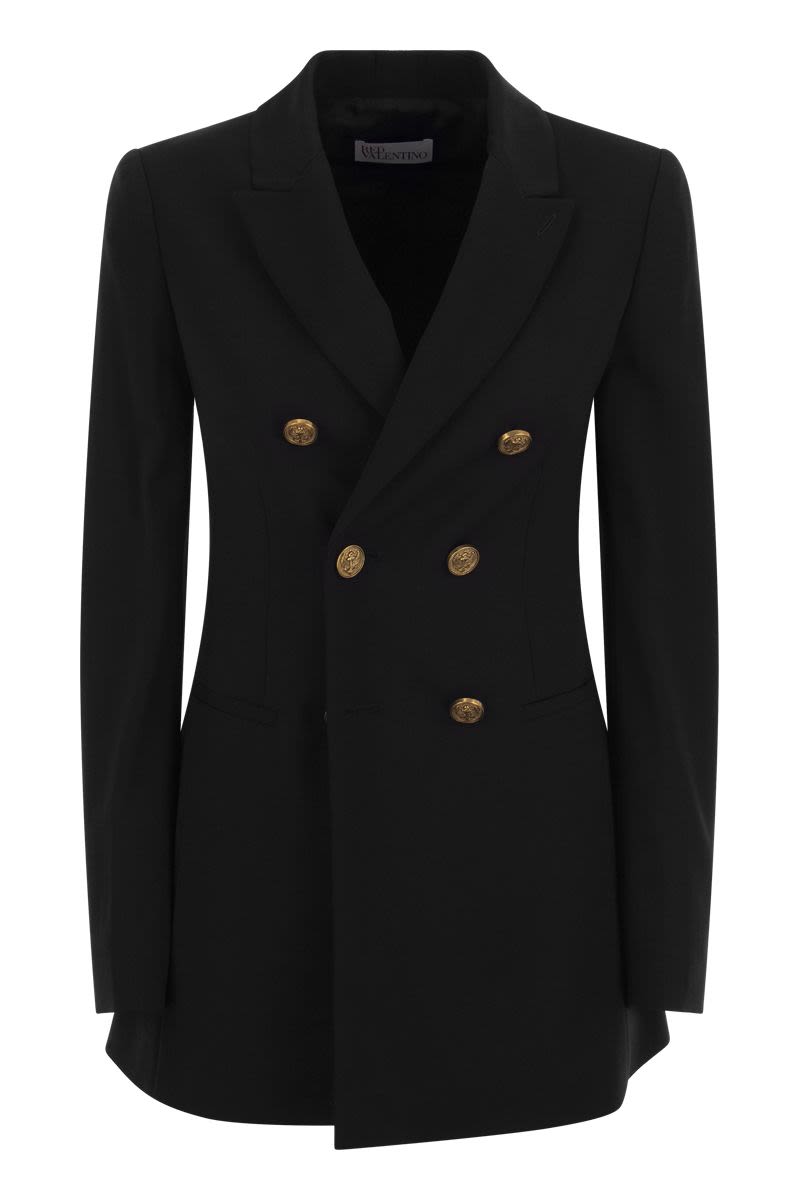 RED VALENTINO Women's Double-Breasted Jacket in Black Viscose-Wool Gabardine for FW23