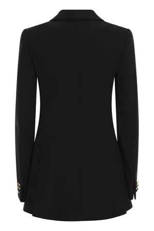 RED VALENTINO Women's Double-Breasted Jacket in Black Viscose-Wool Gabardine for FW23