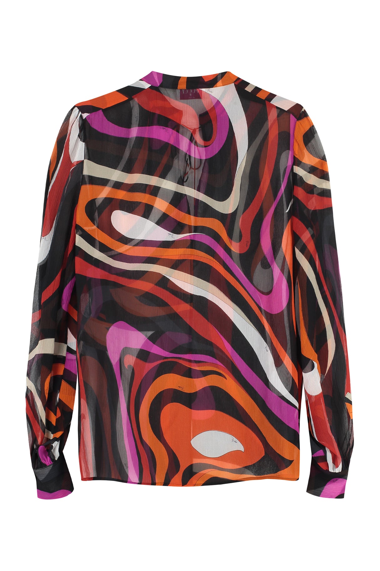 EMILIO PUCCI Multicolor Printed Silk Blouse - Mandarin Collar, Buttoned Cuffs, 100% Silk for Women