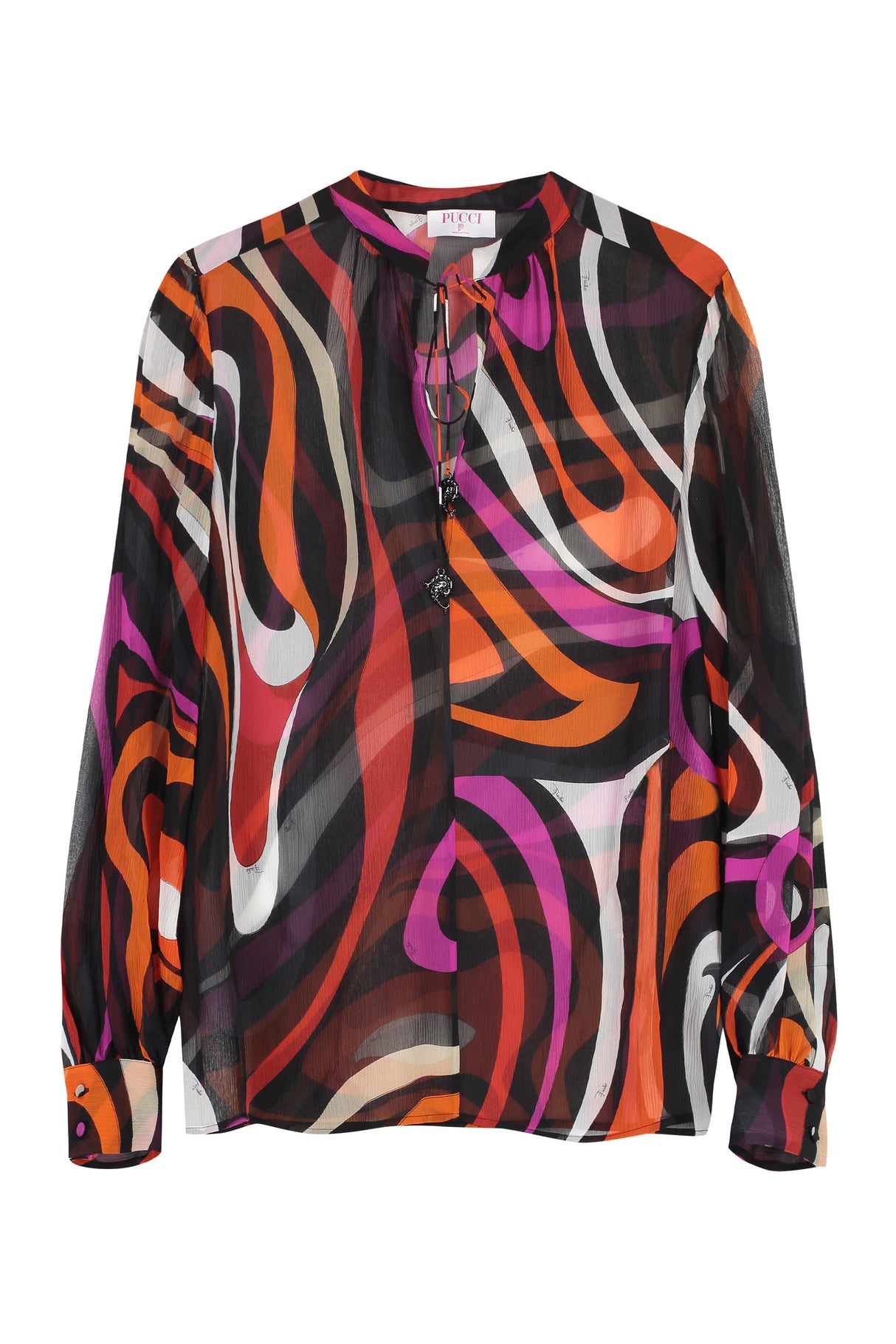 EMILIO PUCCI Multicolor Printed Silk Blouse - Mandarin Collar, Buttoned Cuffs, 100% Silk for Women