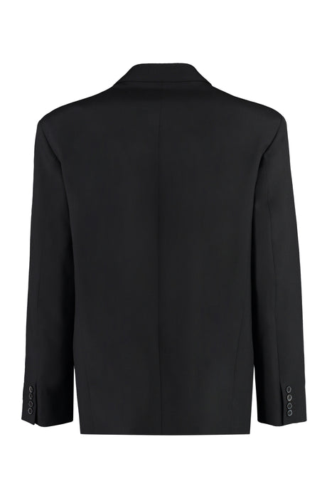 VALENTINO Áo blazer lông nhân tạo đen đôi nam - Bộ sưu tập FW23