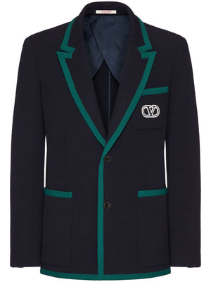 VALENTINO Men's Wool Single-Breasted Blazer with Contrasting Trimmings and Lapel Collar