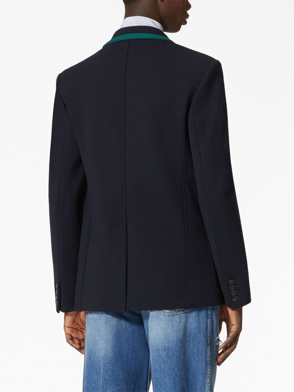 VALENTINO Men's Wool Single-Breasted Blazer with Contrasting Trimmings and Lapel Collar