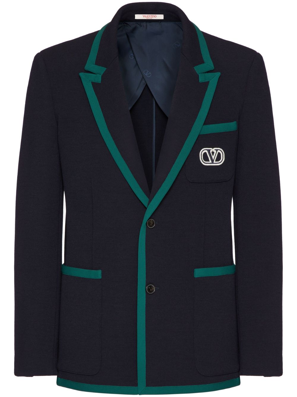 VALENTINO Men's Wool Single-Breasted Blazer with Contrasting Trimmings and Lapel Collar