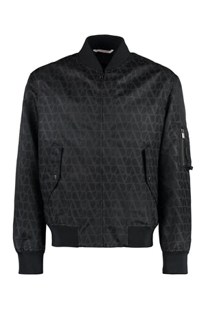 VALENTINO Black Nylon Bomber Jacket with Iconic Motif and Practical Features for Men - FW23