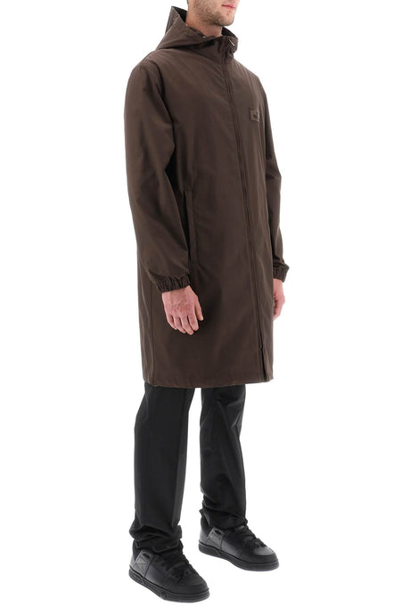 VALENTINO GARAVANI Brown Long Raincoat with Rubber Label - Men's Clothing