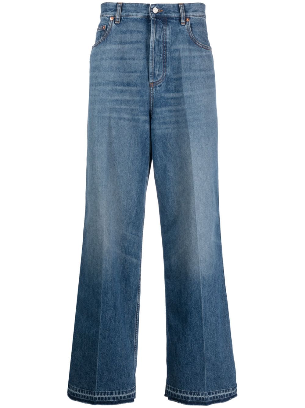 VALENTINO GARAVANI Men's VLogo Signature Wide-Leg Jeans in Stone-Washed Light-Blue Denim