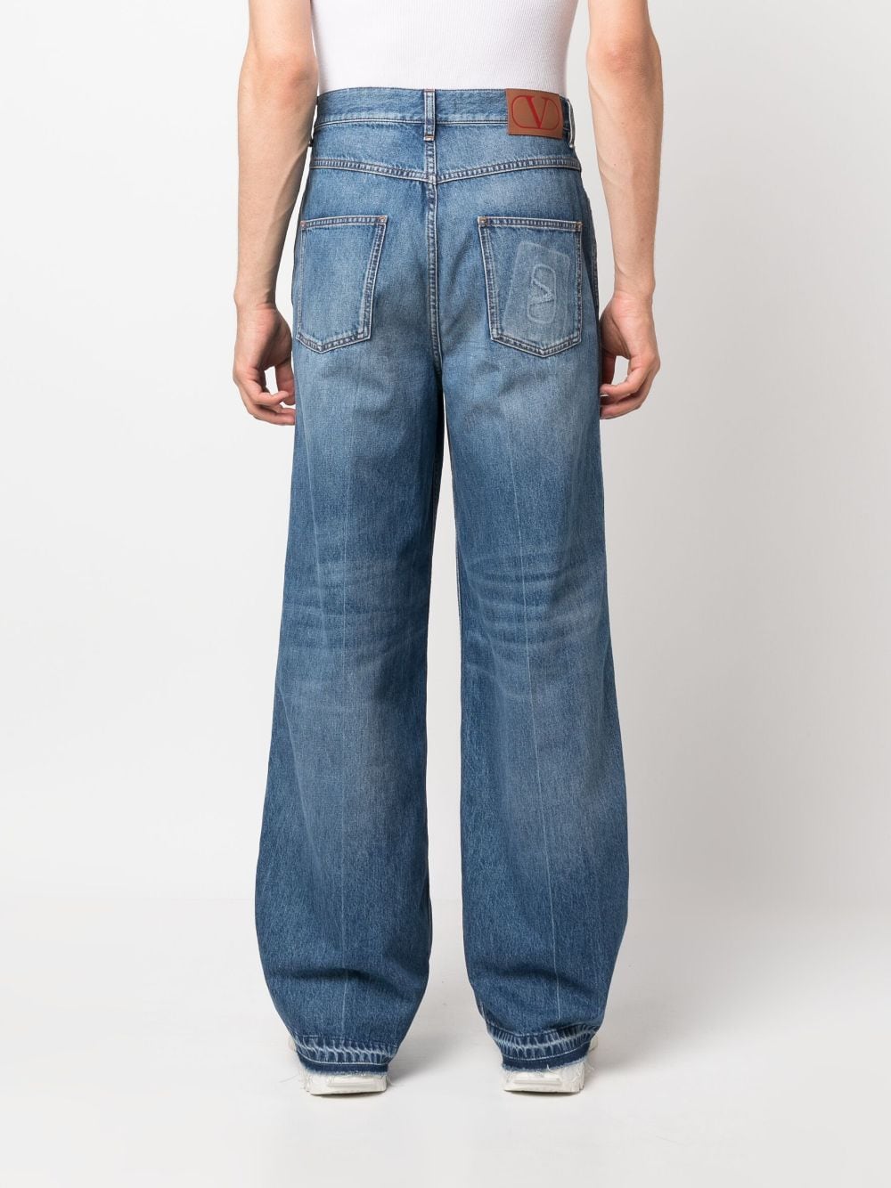 VALENTINO GARAVANI Men's VLogo Signature Wide-Leg Jeans in Stone-Washed Light-Blue Denim