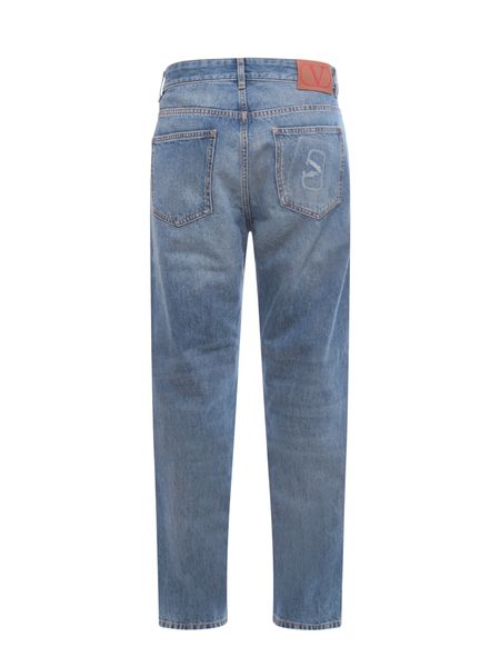 Quần Jeans ống suông màu xanh nam với chi tiết đặc trưng